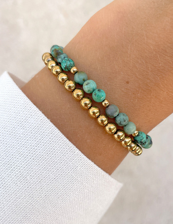 Bransoletki na gumce - turkus afrykański z hematytem
