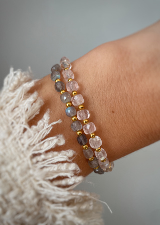 Bracelet and Ring Set - Rose Quartz, Rhodochrosite and Mother of Pearl