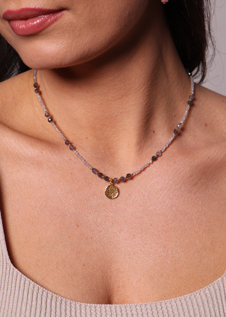 Naszyjnik labradoryt i lolit z zawieszką, ochrona, pewność siebie i intuicja