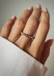 Elastic ring with natural lapis lazuli stones and pearl