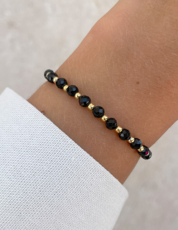 Bransoletka na gumce z czarnego turmalinu z hematytem - ochrona, pamięć, wsparcie