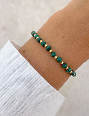 Bransoletka na gumce z malachitu z hematytem - obfitość,  optymizm, spokojny sen