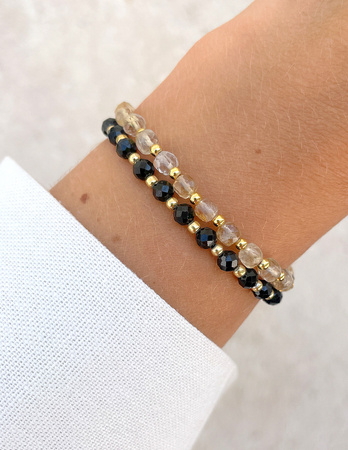 Bransoletki na gumce - czarny turmalin i cytryn z hematytem