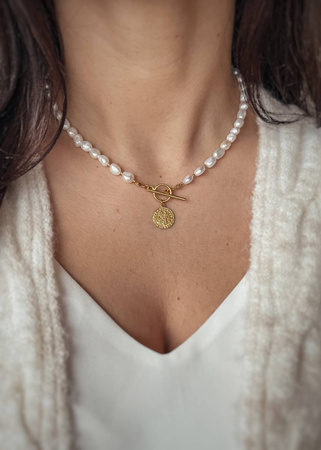 Naszyjnik Perły Naturalne "Hanna" Pozłacany z Zawieszką