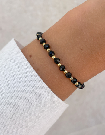 Bransoletka na gumce z czarnego turmalinu z hematytem - ochrona, pamięć, wsparcie