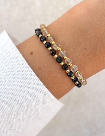 Bransoletki na gumce - czarny turmalin i cytryn z hematytem