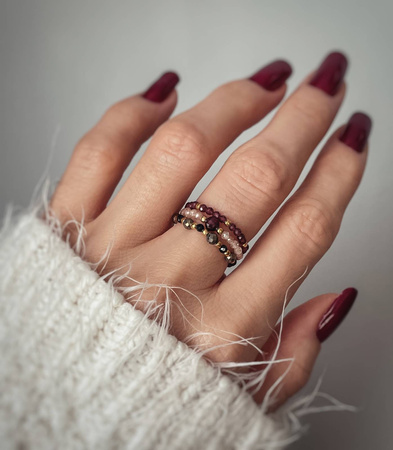 Pierścionek Elastyczny Kamienie Naturalne Granat Cyrkonia Szampańska