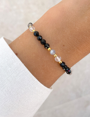 Talizman - czarny turmalin, kryształ górski, labradoryt, hematyt - ochrona i dobrobyt