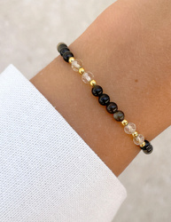 Bracelet on rubber band agate mossy with hematite - abundance, confidence, optimism