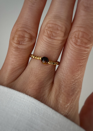 Pierścionek elastyczny hematyt, tygrysie oko - siła, odwaga, ochrona, sukces, szczęście