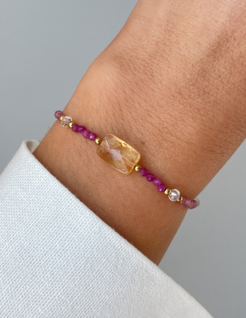 Bransoletka na nici z cytrynem, kryształem górskim, rubinem i różowym turmalinem