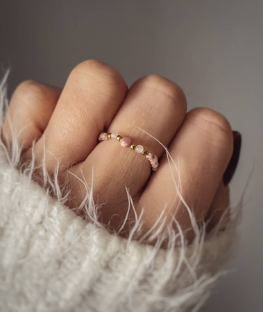 Elastic Ring Natural Stones Rose Quartz and Rhodochrosite