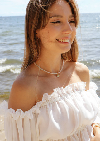 Naszyjnik z kamieni naturalnych Morganit pozłacany z zawieszką