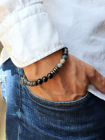 Bransoletka męska - czarny turmalin, jaspis, hematyt