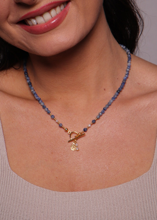 Naszyjnik sodalit i kamień księżycowy toggle z zawieszką