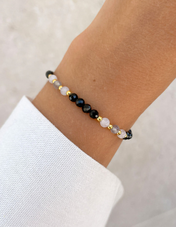 Talizman - czarny turmalin, kamień księżycowy, labradoryt, hematyt - ochrona i pewność siebie