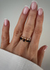 Set of Three Elastic Natural Stone Rings - Champagne Cubic Zirconia and Rhodonite