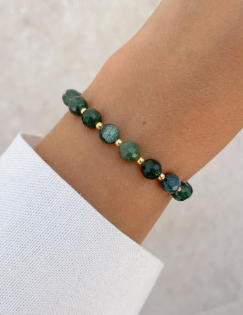 Bransoletka na gumce agat mszysty z hematytem - obfitość, pewność siebie,  optymizm
