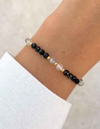 Talizman - czarny turmalin, kryształ górski, labradoryt, hematyt - ochrona i dobrobyt