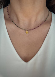 Necklace Natural Stones Mix of Tourmalines with a pendant