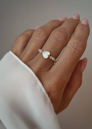 
Flexible Ring Natural Morganite Stones and Heart Gold-plated Silver