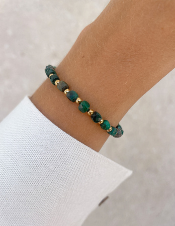 Bransoletka na gumce z malachitu z hematytem - ochrona, szczęście, obfitość, optymizm