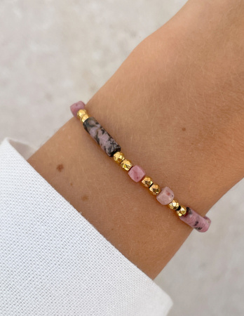 Bransoletka na gumce rodonit z hematytem - miłość, zrozumienie, wsparcie