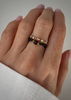 Set of Three Elastic Natural Stone Rings - Champagne Cubic Zirconia and Rhodonite