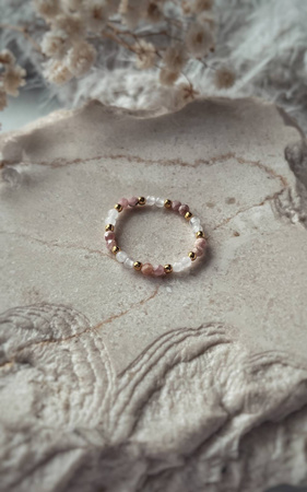 Elastic Ring Natural Stones Rose Quartz and Rhodochrosite