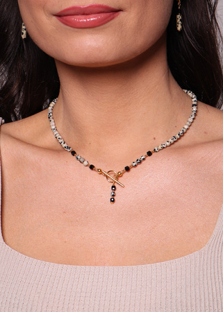 Naszyjnik jaspis dalmatyński i czarny turmalin toggle z zawieszką