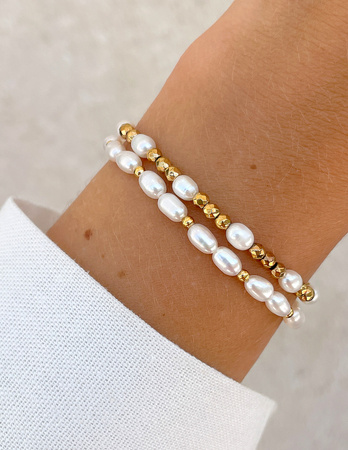 Bransoletki na gumce - perły Bella z hematytem