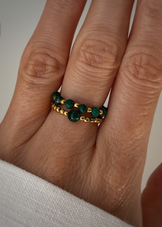 Set of Three Elastic Natural Stone Rings - Champagne Cubic Zirconia and Rhodonite