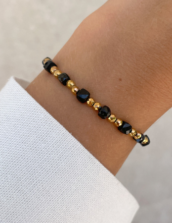 Bransoletka na gumce z czarnego turmalinu z hematytem - ochrona, odwaga, pamięć